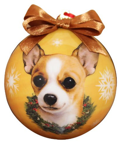 Tan Chihuahua Dog Snowflake Christmas Ornament Shatter Proof Ball - 3"