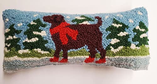 Peking Handicraft Chocolate Lab Ice Skating Wool Pillow 5" x 12"