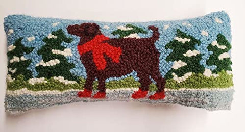 Peking Handicraft Chocolate Lab Ice Skating Wool Pillow 5" x 12"