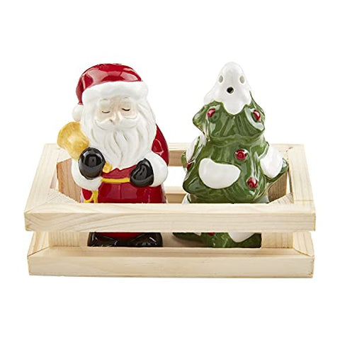 Mud Pie Christmas Tree and Santa Salt & Pepper Shaker Set, 3.5" x 5"