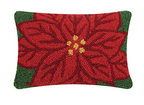 Giant Red Poinsettia Bloom Holiday Christmas Hooked Pillow - 8" x 12"
