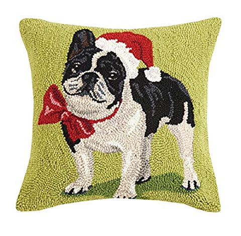 Peking Handicraft Christmas French Bulldog Hook Pillow - 16" x 16"