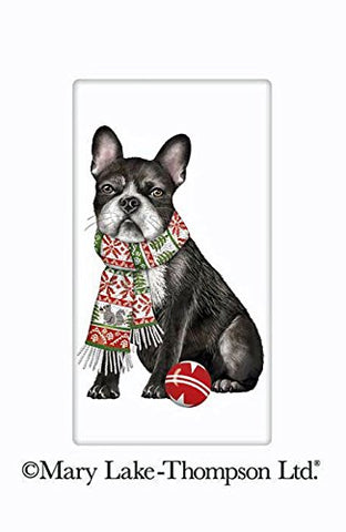 Mary Lake Thompson Boston Terrier Winter Scarf Dog 100% Cotton Flour Sack Dish Tea Towel 30" x 30"