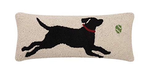Peking Handicraft 30JES862C20OB Dog Chasing Tennis Ball Hook Pillow, 20-inch Long, Wool and Cotton