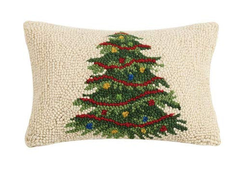 Peking Handicraft Decorated Lighted Christmas Tree Hooked Wool Pillow – 8” x 12”