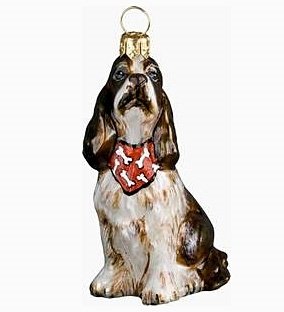 Liver and White Springer Spaniel with Bandana Dog Polish Blown Glass Christma...