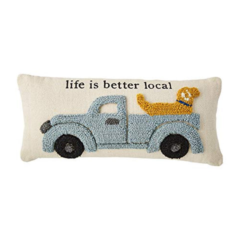 Mud Pie Live is Better Local Farm Truck Hooked Pillow - 18" x 8