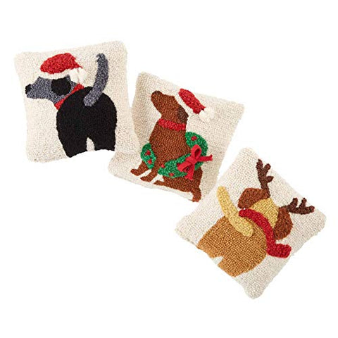 Mud Pie Christmas Yellow Lab Reindeer Dog Hooked Pillow