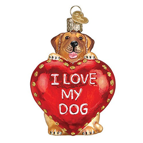 Old World Christmas I Love My Dog Heart Glass Blown Ornament