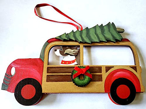 Dandy Design Liver English Springer Spaniel Dog Woody Woodie Car Wooden 3-Dimensional Christmas Ornament - USA Made.