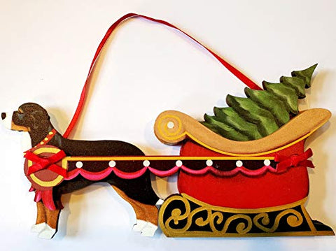 Dandy Design Greater Swiss Mountain Dog Sleigh Pull Wooden 3-Dimensional Christmas Ornament - USA Made.