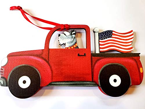Dandy Design Miniature Schnauzer Dog Retro Flag Truck Wooden 3-Dimensional Christmas Ornament - USA Made.
