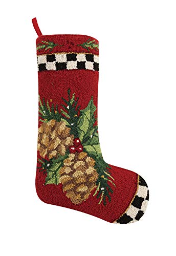 Peking Handicraft 31SERX399MC Checkered Pinecone Hook Stocking, 30-inch Long, Wool and Cotton