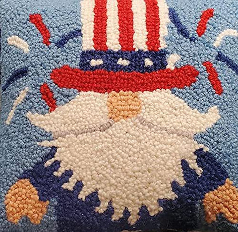 Peking Handicraft Patriotic Gnome Wool Hooked Pillow - 10"