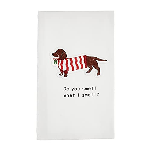Mud Pie Christmas Dog Appliquéd Towel, Do You Smell, 26" x 16.5"