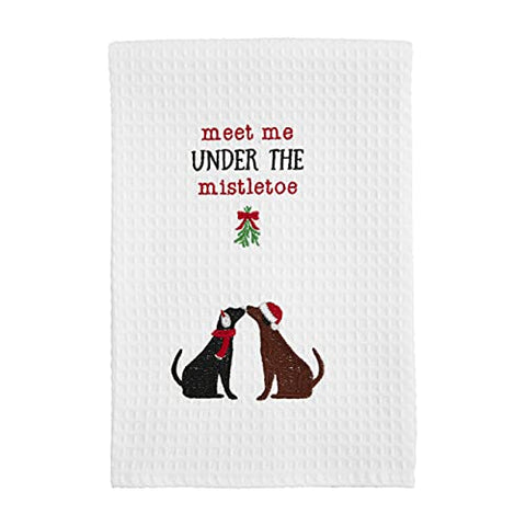 Mud Pie Christmas Dogs Mistletoe Waffle weave Dish Towel 25" x 16"