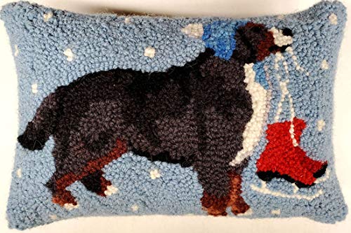Peking Handicraft Bernese Mountain Dog Ice Skates Christmas Hooked Throw Pillow - 8" x 12"