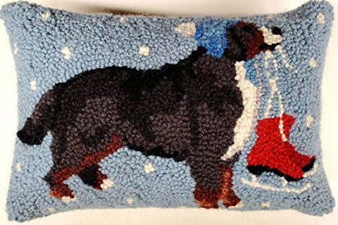 Peking Handicraft Bernese Mountain Dog Ice Skates Christmas Hooked Throw Pillow - 8" x 12"