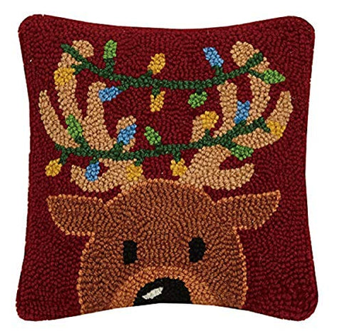 Peking Handicraft 31JES1726C10SQ Festive Deer Holiday Hook Pillow, 10-inch Square