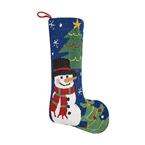 Christmas Snowman and Trees Hooked Wool Stocking