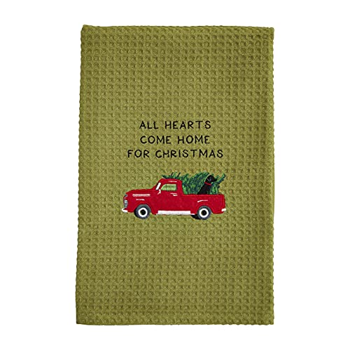Mud Pie Christmas Truck Waffle Weave Dish Towel, 25" x 16"