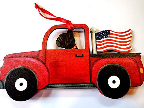 Dandy Design Black French Bulldog Dog Retro Flag Truck Wooden 3-Dimensional Christmas Ornament - USA Made.