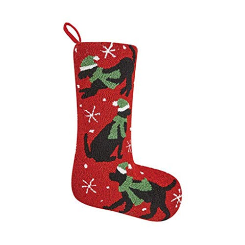 Christmas Labrador Retriever Dog Trio Hooked Wool Stocking