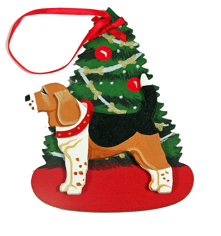The Christmas Tree Dog Wood 3-D Hand Painted Ornament - Beagle Hound Dog