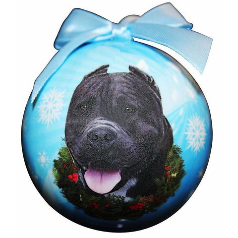 Pit Bull Black Dog Snowflake Christmas Ornament Shatter Proof Ball - 3
