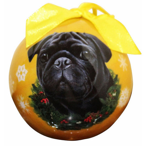 Black Pug Dog Snowflake Christmas Ball Ornament Shatter Proof Ball Easy - 3"