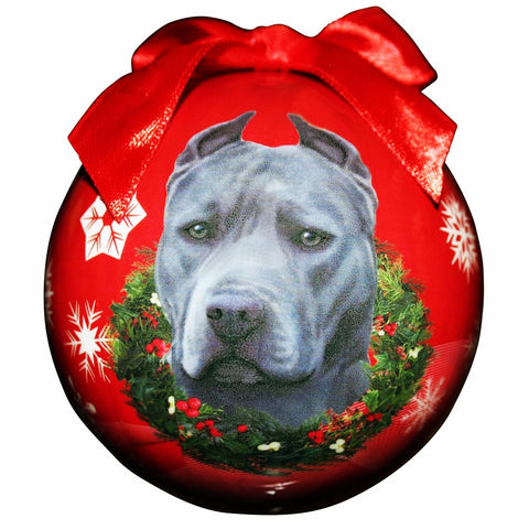 Blue Pit Bull Dog Snowflake Christmas Ornament Shatter Proof Ball - 3"