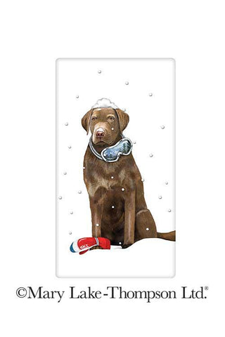 Winter Chocolate Labrador Retriever Dog 100% Cotton Flour Sack Dish Towel Tea Towel