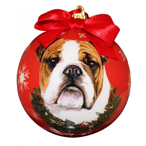 Bulldog Dog Snowflake Christmas Ornament Shatter Proof Ball - 3"