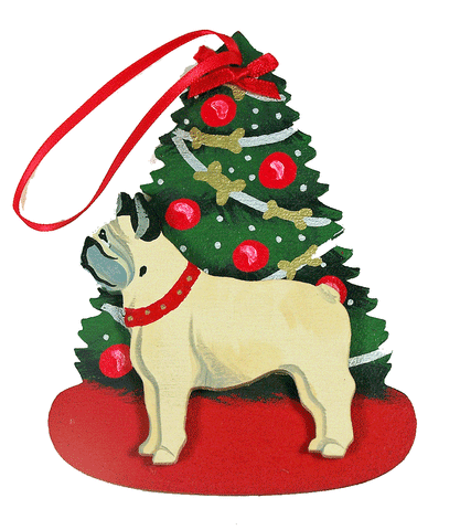 The Christmas Tree Dog Wood 3-D Hand Painted Ornament - French Bulldog