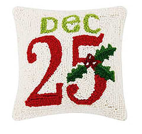 December Christmas Calendar Wool Hooked Pillow - 10" x 10"