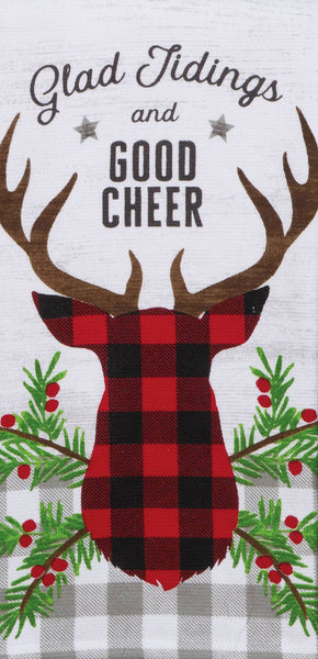 Good Cheer Tartan Deer Antlers Dual Purpose Kitchen Dish Terry Towel