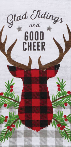 Good Cheer Tartan Deer Antlers Dual Purpose Kitchen Dish Terry Towel