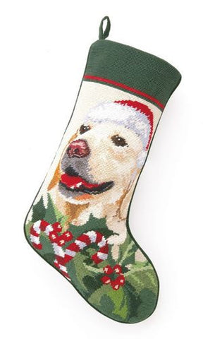 Golden Retriever Dog Christmas Needlepoint Stocking - 11" x 18"