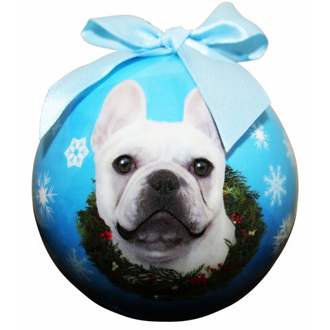 French Bulldog Dog Snowflake White Christmas Ornament Shatter Proof Ball - 3"