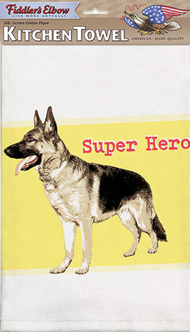 Fiddler's Elbow Super Hero German Shepherd Dog Kitchen Cotton Pique Dish Towel