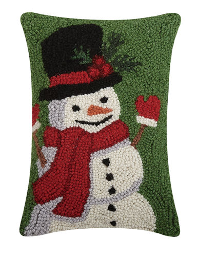Peking Handicraft Happy Christmas Snowman Hooked Pillow - 8" x 12"