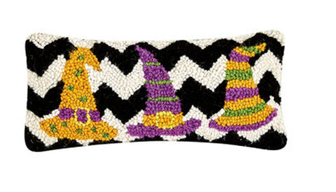 Halloween Witch Hat Zig Zag Hooked Wool Mini Pillow - 12" x 5"