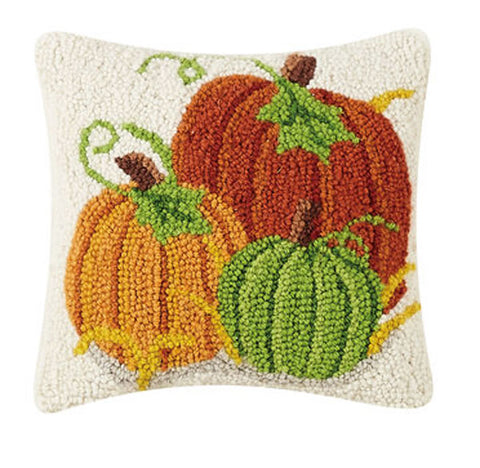 Colored Pumpkin Batch Autumn Thanksgiving Hooked Wool Pillow - 10"