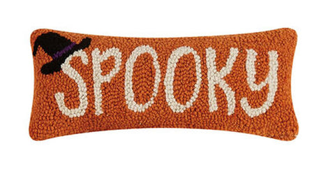 Witch Hat SPOOKY Script Halloween Wool Mini Hooked Pillow - 12" x 5"