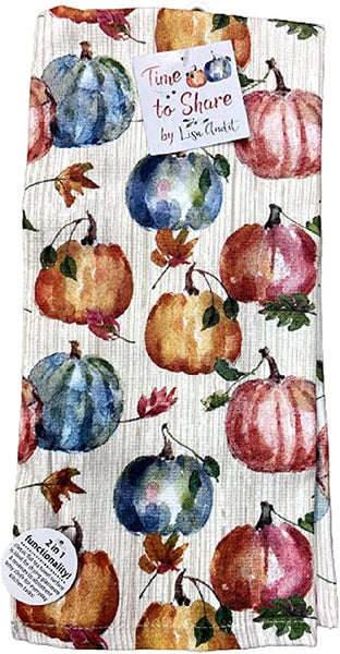 Autumn Colorful Old Fashioned Pumpkin Patch Dual Purpose Kitchen Dish Terry Towel