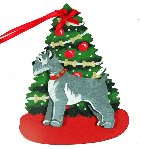 The Christmas Tree Dog Wood 3-D Hand Painted Ornament - Schnauzer