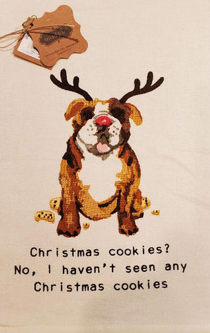 Mud Pie Watercolor English Bulldog Christmas Dish Towel - 26" x 16.5"