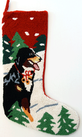 Bernese Mountain Dog Alpine Winter Hooked Wool Large Christmas Stocking - 13" x 21"