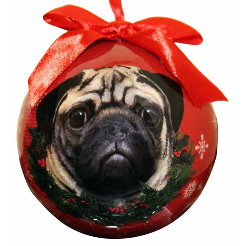 Fawn Pug Dog Snowflake Christmas Ornament Shatter Proof Ball 3"