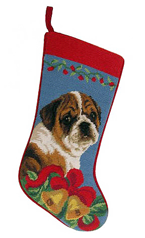 English Bulldog Dog Christmas Needlepoint Stocking - 11" x 18"